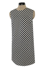 Rare Fall 1995 Gianni Versace Runway & Ad Campaign Black & White Check Shift Dress