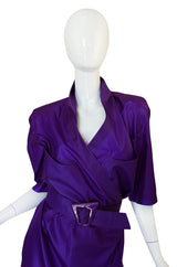 1980s Purple Parachute Silk Thierry Mugler Wrap Dress