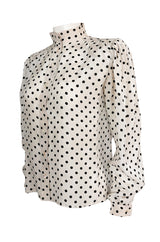 1980s Emanuel Ungaro Black and White Dot Printed Silk Top