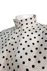 1980s Emanuel Ungaro Black and White Dot Printed Silk Top