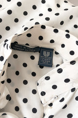 1980s Emanuel Ungaro Black and White Dot Printed Silk Top