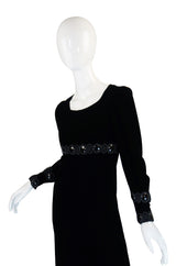 Late 1960s Miss Dior Velvet Midi Dress w Large Bead and Cord Detailing