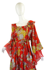 1960s Red Floral Print Jean Varon Caftan