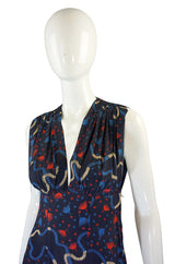 1970s Silk Ossie Clark Plunge Silk Dress