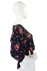 1970s Ungaro Floral Silk & Rib Finish Top