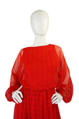 1970s Red Chiffon Victor Costa Maxi