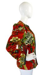 1970s Velvet Bird Print Silk Lined Jacket