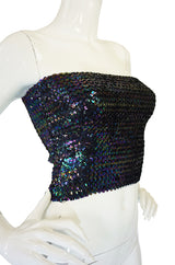 1970s Iridescent Blue Sequin Tube Top