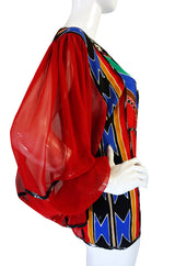 1970s Hand Painted & Metallic Silk Top