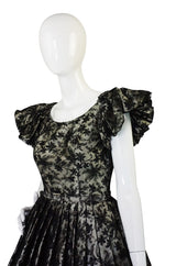 1950s Puff Sleeve Lace and Silk Cocktail Dress