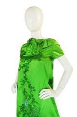 1960s Vibrant Emerald Beaded Silk Gown