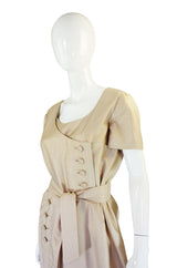 1960s Lrgr Oleg Cassini Taupe Silk Dress