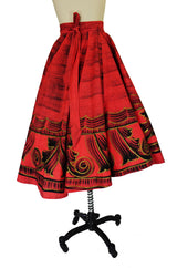 1950s Red & Gold Painted Mexican Skirt