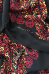 Huge 1970s Christian Dior Deep Red Print Silk and Wool Shawl