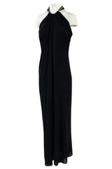 Fall 2005 Alexander McQueen Black Draped Silk Jersey Crepe Dress w Beaded Collar