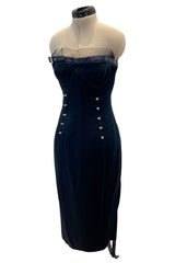 Sexy Spring 2001 Christian Dior by John Galliano Strapless Blue Dress w Leg Garter Strap