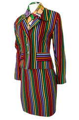 Spring 1992 Todd Oldham Floral Top w Rainbow Striped Jacket & Skirt Suit