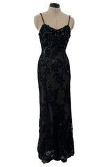Superb 1970s Christian Dior by Marc Bohan Demi-Couture Net Lace Dress w Elaborate Beading