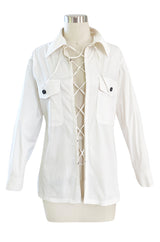 Early 2000s Tom Ford for Yves Saint Laurent Front Lace White Safari Shirt