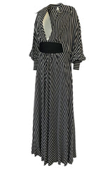 1980s Bernard Perris Black and White Kimono Plunging Caftan Dress