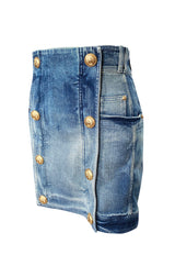 Resort 2015 Balmain Military Inspited Gold Button Denim Mini Skirt Skirt