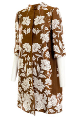Fall 2000 Valentino Custom Made Haute Couture White Floral Silk Brocade Evening Coat