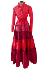 Fall 1973 Louis Mies Possible Yves Saint Laurent Haute Couture Pink & Red Tiered Silk Dress