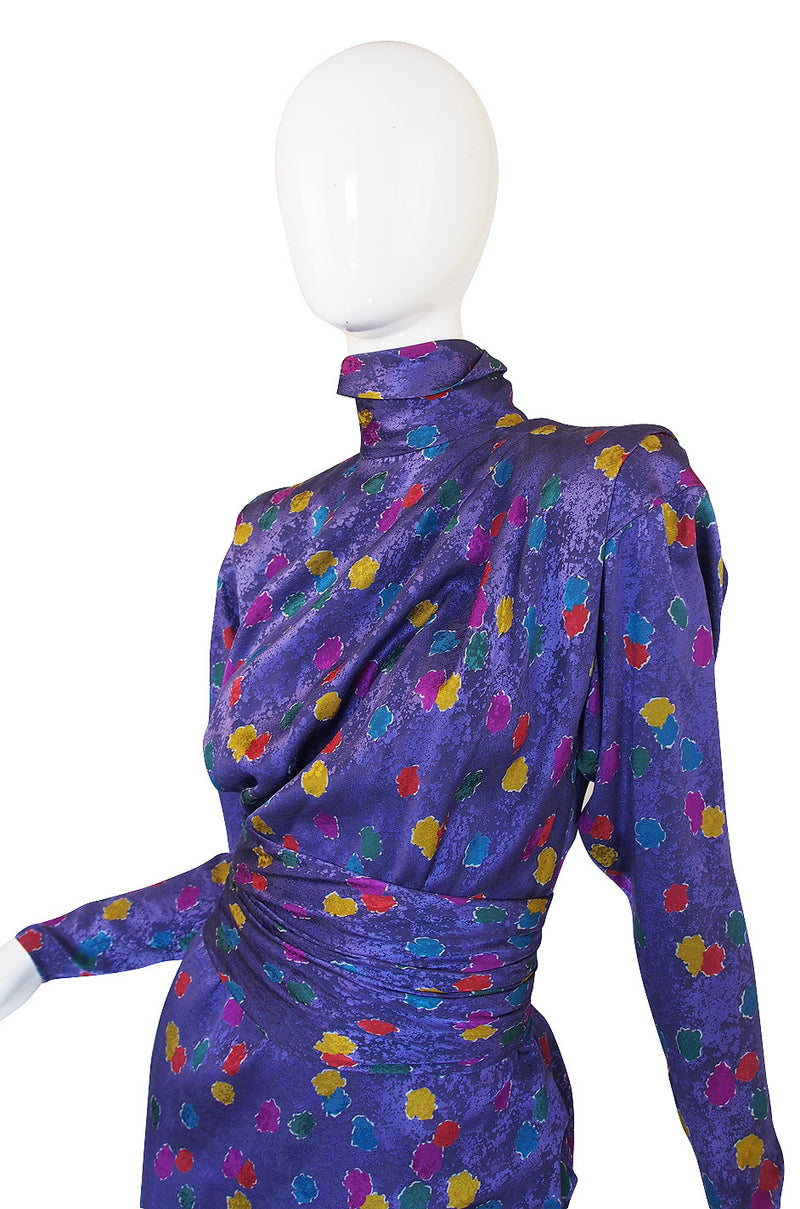1980s Ungaro Multi Color Dot Silk Mini Dress
