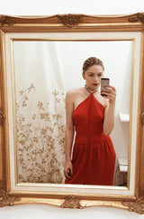 1970s Bill Blass Red Silk Halter Top & Skirt