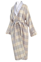 1980s Valentino Ice Blue & Taupe Patterned Wrapped Mohair Robe or Light Coat