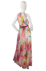 1970s Mignon Pink Halter Chiffon Gown