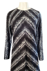 1960s La Mendola Grey Toned Feather Print Dress Cape & Turban Set