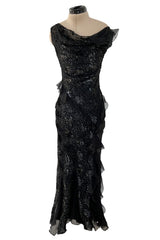 Mid-2000s Christian Dior by John Galliano Metallic Eyelash Lame Bias Cut Silk Chiffon Dress