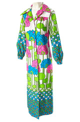 1970s Lanvin Mod Op Art Oversized Floral Print Jersey Shirt Dress