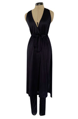 1970s Clobber by Jeff Banks Black Jersey Bare Back Halter Cut Skirted Jumpsuit