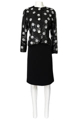 1986 Bill Blass Well Documented White Button & Dot Sequin Jacket & Skirt Set
