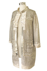c.2004 Blumarine Elaborate Silver Metal Sequins, Disc, Shell & Bead Silk Jacket