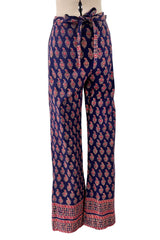Fantastic 1970s Bill Blass Wrap & Tie Indian Cotton Pants w Red & Gold Print
