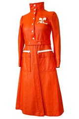 Iconic 1960s Andres Courreges Bright Orange  & White Vinyl Coat or Dress