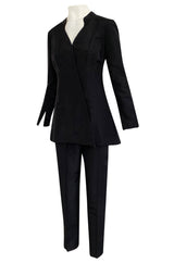 Spring 2000 Chanel Haute Couture Black Silk Taffeta Sculpted Jacket & Tapered Pant Suit Set