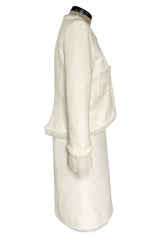 Cruise 2004 Chanel by Karl Lagerfeld Three Piece Ivory Silk Boucle Suit w Silk Chiffon Edging