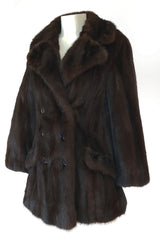 1960s Unlabeled Pierre Cardin Deep Chocolate Fur Pea Jacket or Coat