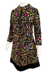 1960s Arnold Scaasi Couture Gold Cording, Beading & Metallic Applique Dress Jacket Set
