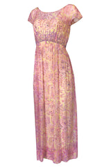 1960s Malcolm Starr Pink & Pale Yellow Silk Chiffon Beaded Dress
