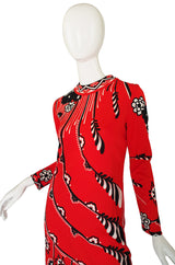 1970s Paganne Printed Red Shift Dress