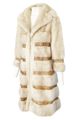 Rare 1960s Christian Dior Pale Ivory Mink Coat w Python Snake Insets