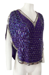 1970s Unlabeled Purple & Silver Sequin and Bead Cape or Top