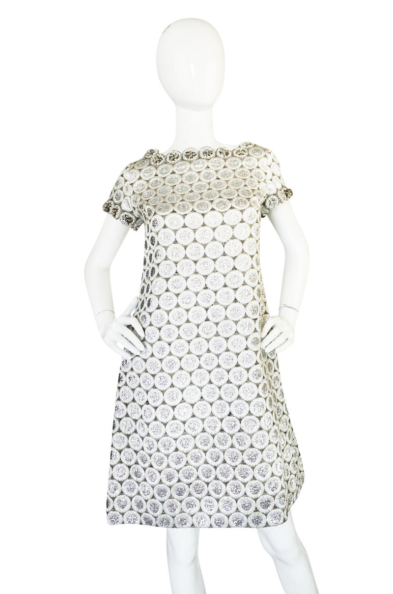 c1966 Numbered Christian Dior Boutique Silver Bead Shift Dress