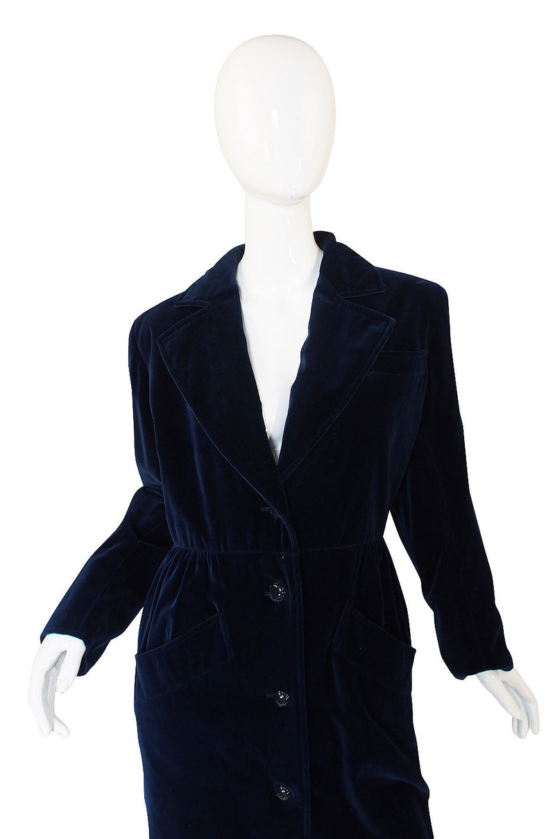 1970s Yves Saint Laurent Blue Velvet Coat