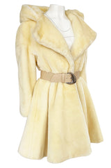 Incredible 1980s Thierry Mugler Cinched Waist Faux Fur Hooded Coat